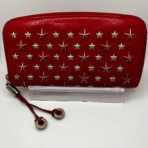 GUC Jimmy Choo Red Star Studded Zip Wallet